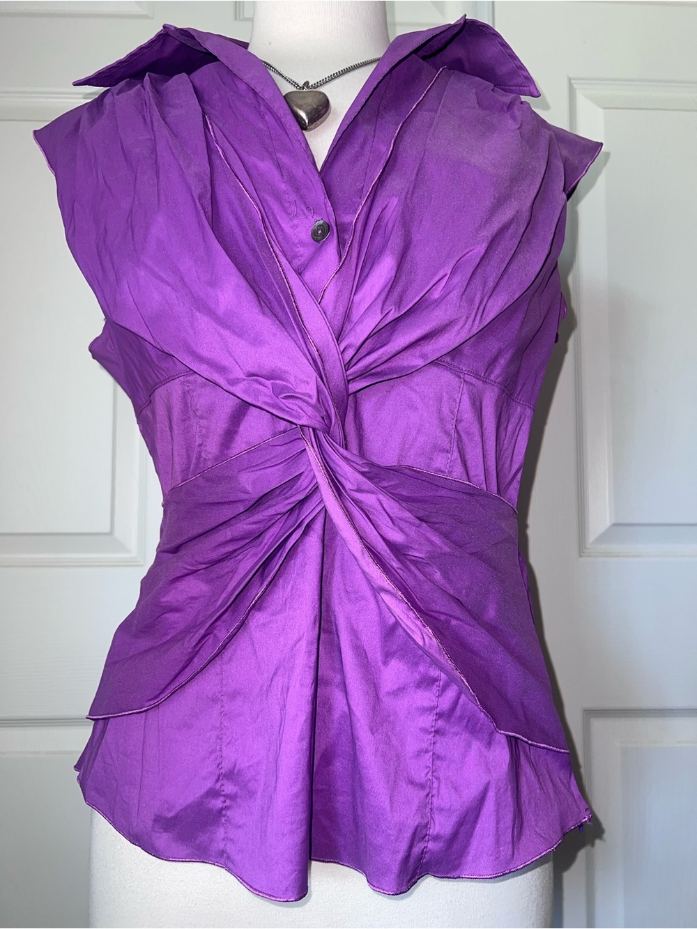 Trina Turk Vibrant Purple Sleeveless Twist-Front Blouse - Picture 2 of 9